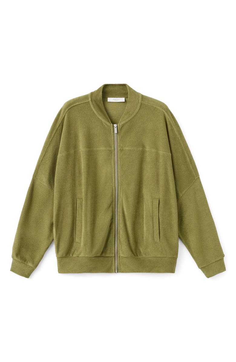 MANGO Cotton Blend Terry Bomber Jacket, Main, color, Khaki Green