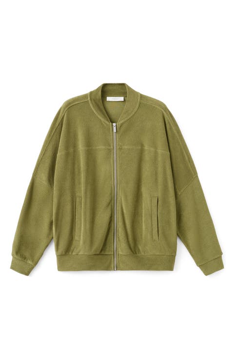 Cotton Blend Terry Bomber Jacket
