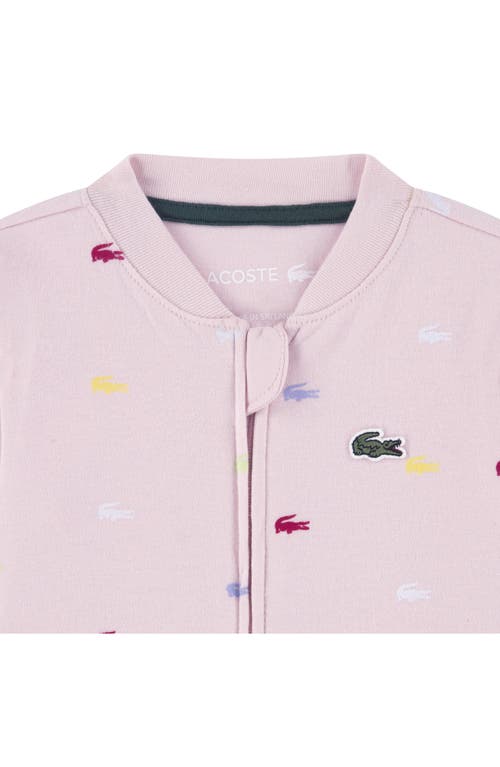 Lacoste Croco Print Organic Cotton Footie In Pink