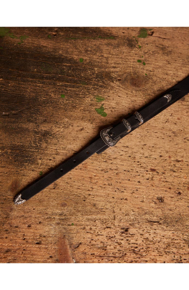 Fortela Tasia Leather Belt with Double Buckle, Alternate, color, Black