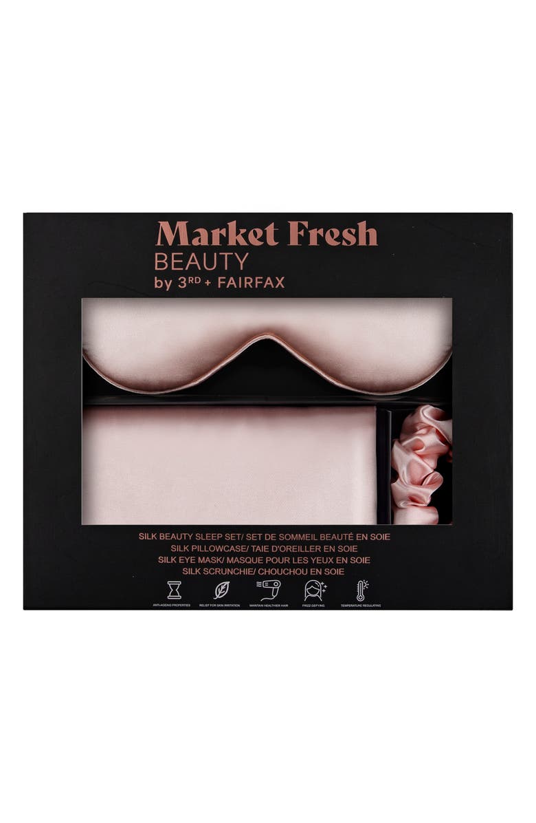 Market Fresh Beauty Mulberry Silk Sleep Mask, Pillowcase & Scrunchie Set, Alternate, color, Pink