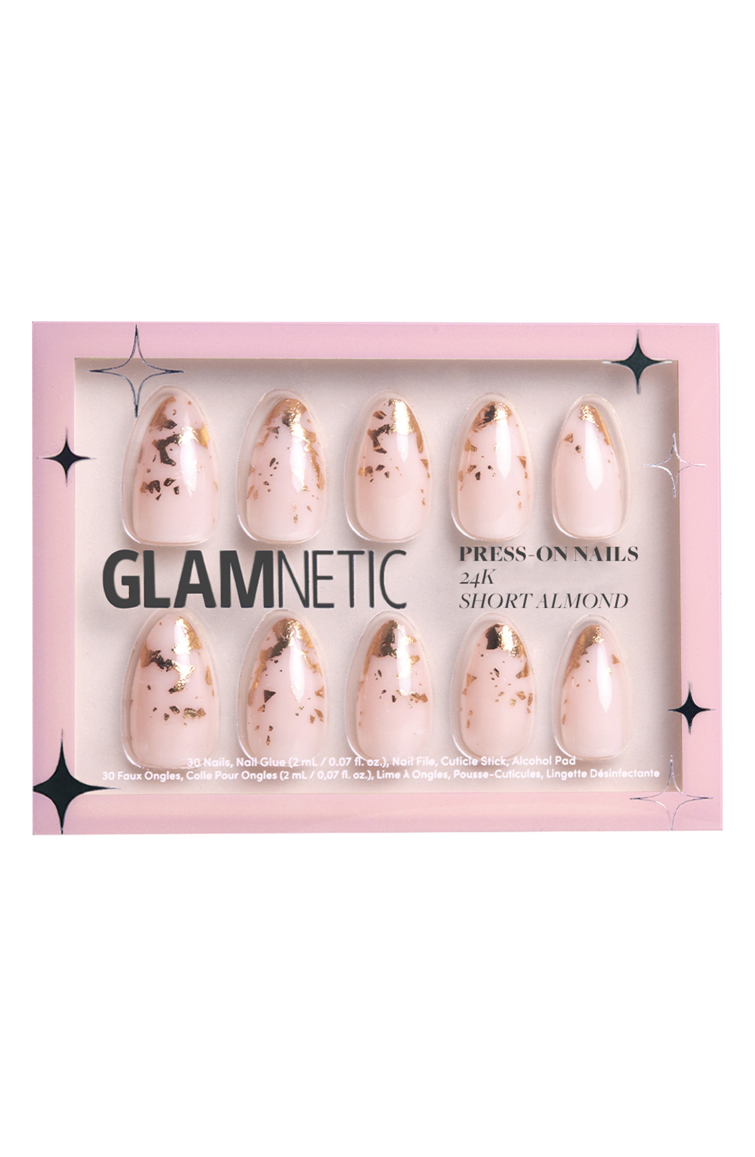 GLAMNETIC Short Almond Press-On Nails Set in 24K 