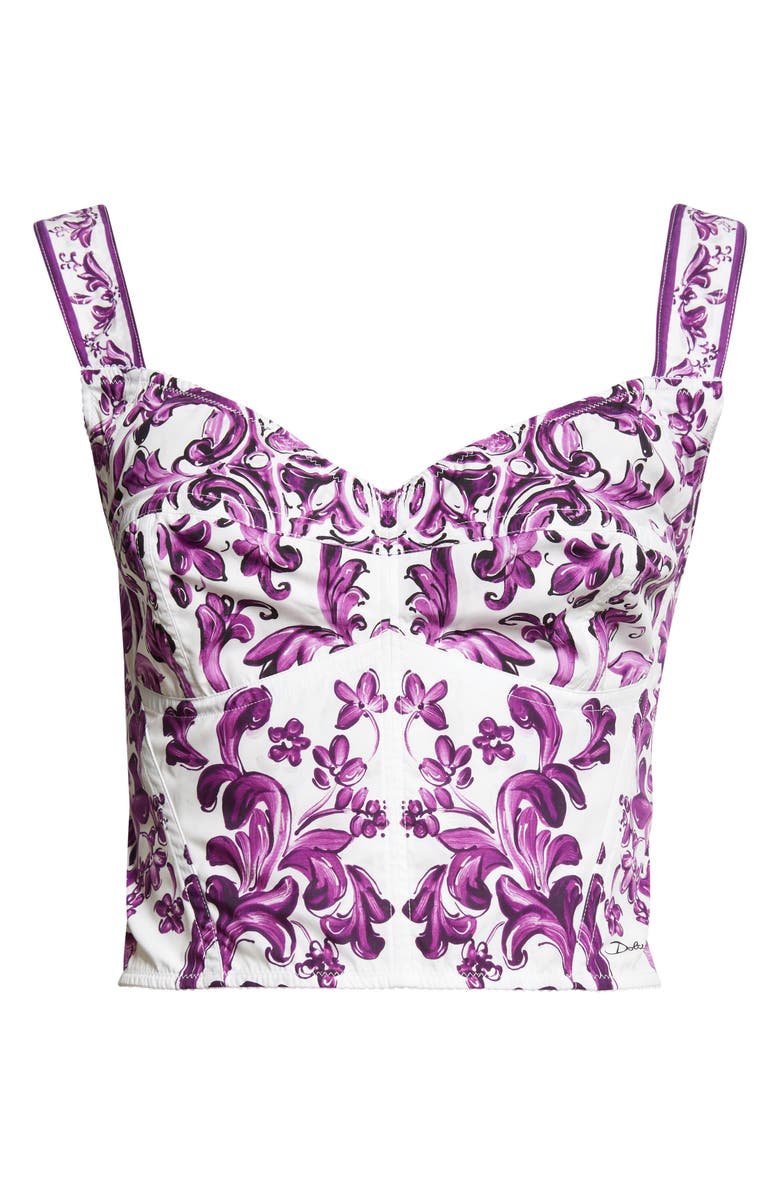 Dolce&Gabbana Majolica Print Poplin Bustier Top, Alternate, color, Hd5dq Maiolica 4L Viola