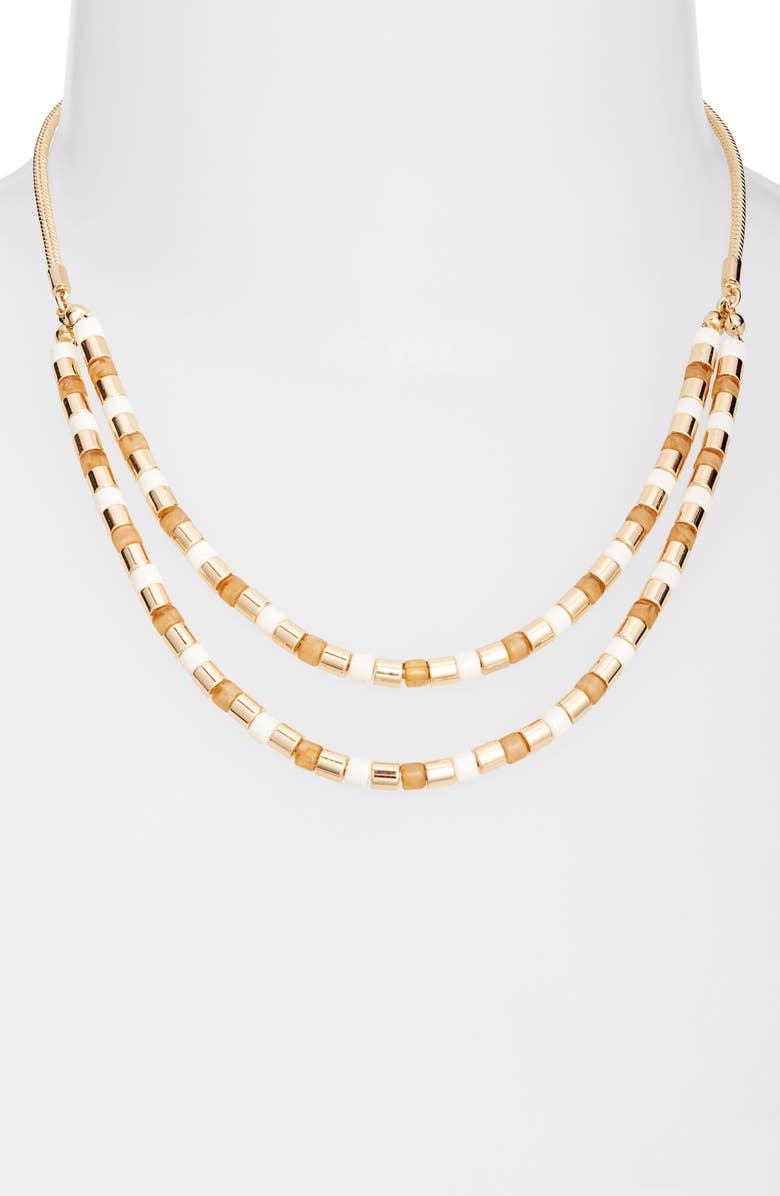 Nordstrom Double Row Tube Beaded Necklace, Alternate, color, Neutral Multi- Gold