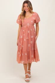 PinkBlush Floral Embroidered Chiffon Midi Dress