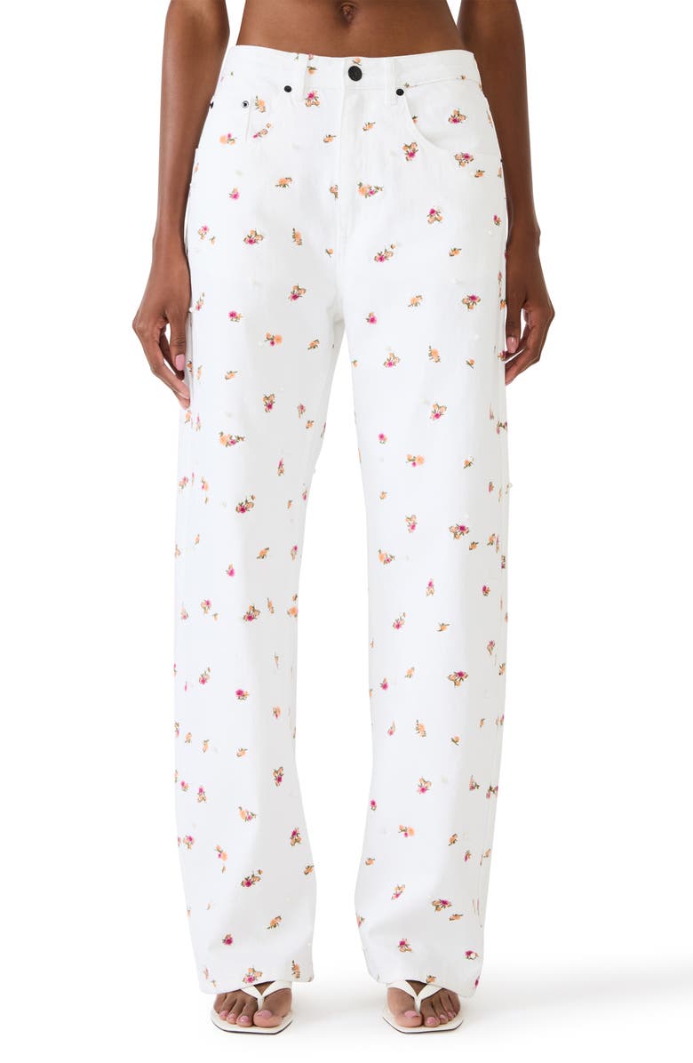 Steve Madden Sydnee Floral Straight Leg Jeans, Alternate, color, Antique