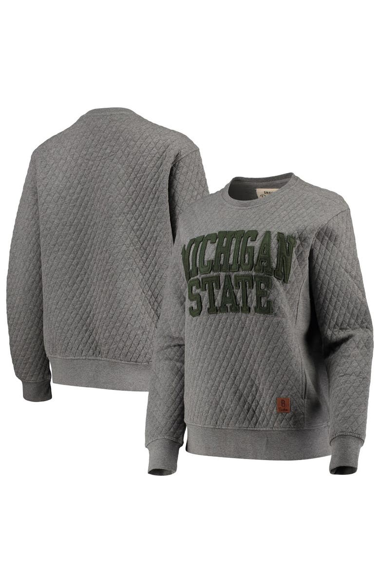 PRESSBOX Women's Pressbox Heather Charcoal Michigan State Spartans Moose Quilted Pullover Sweatshirt, Alternate, color, Heather Gray
