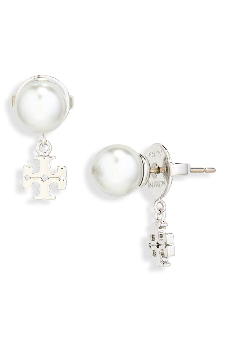 Moondance Faux Pearl Drop Earrings, Main, color, TORY SILVER / GRAY