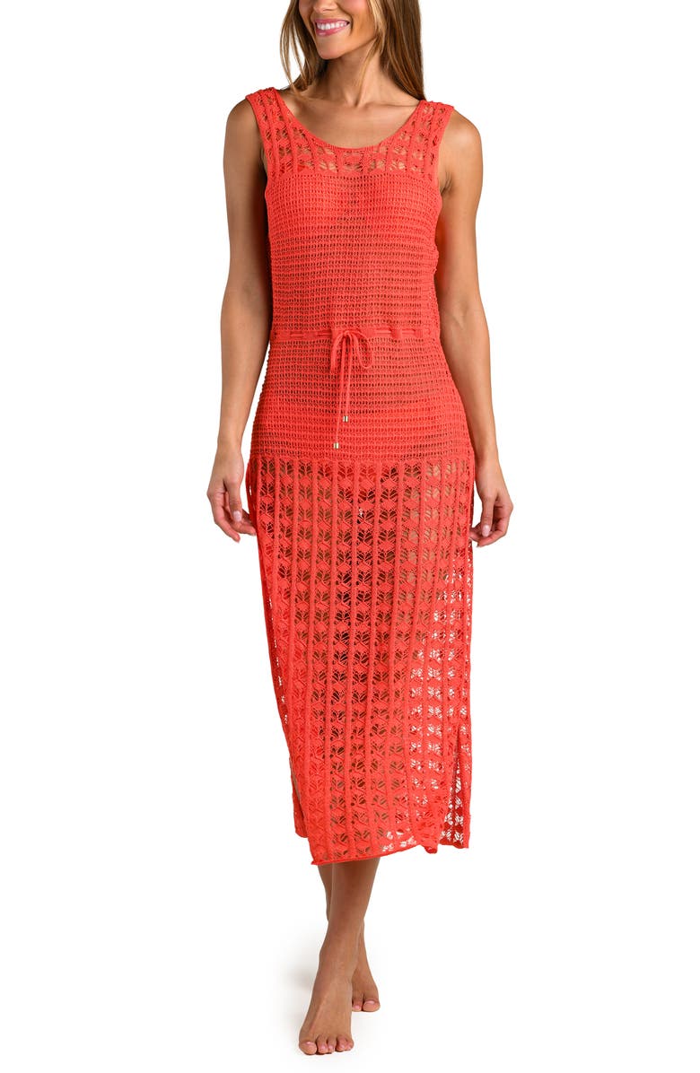 Sunshine 79 Haute Crochet Cover-Up Maxi Dress, Main, color, Shocking Orange