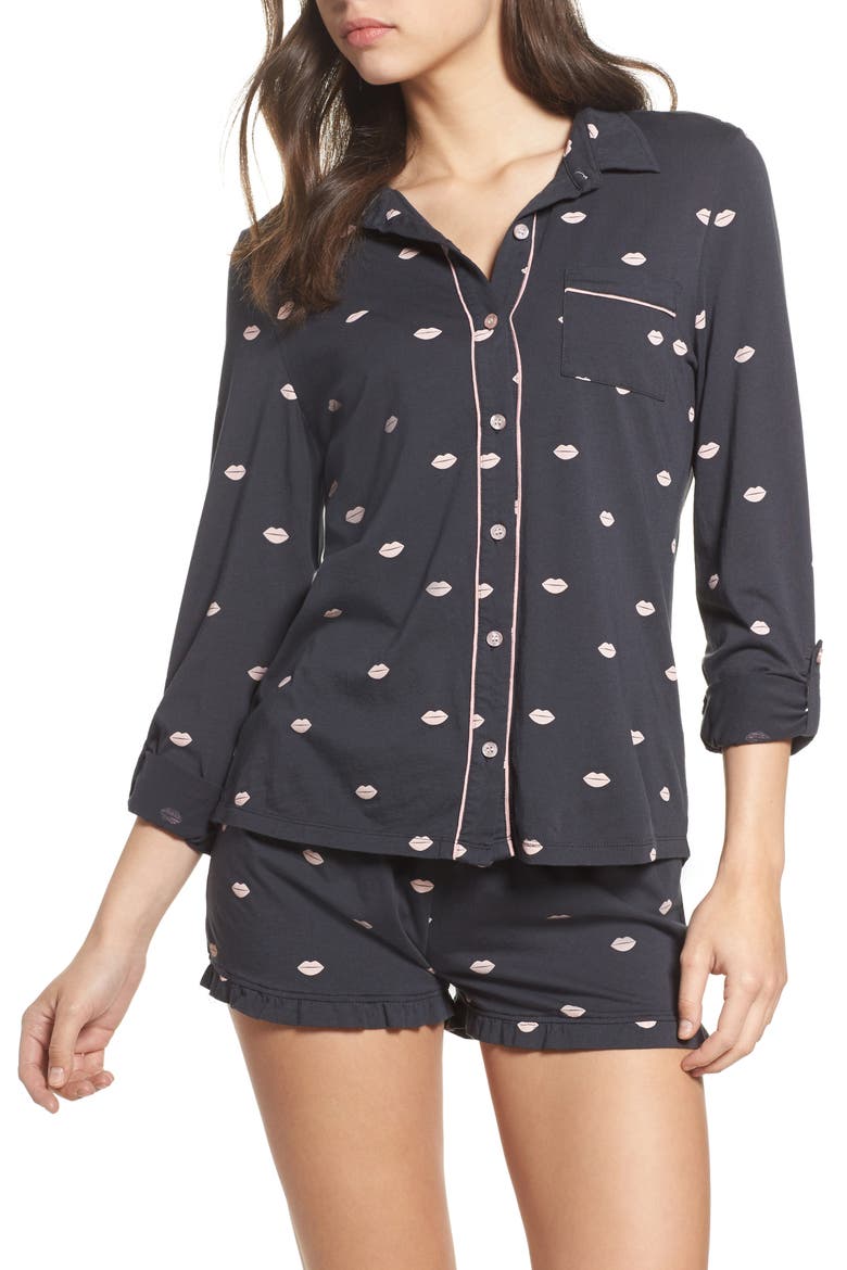 Heart Print Short Pajamas, Main, color, SMOKE