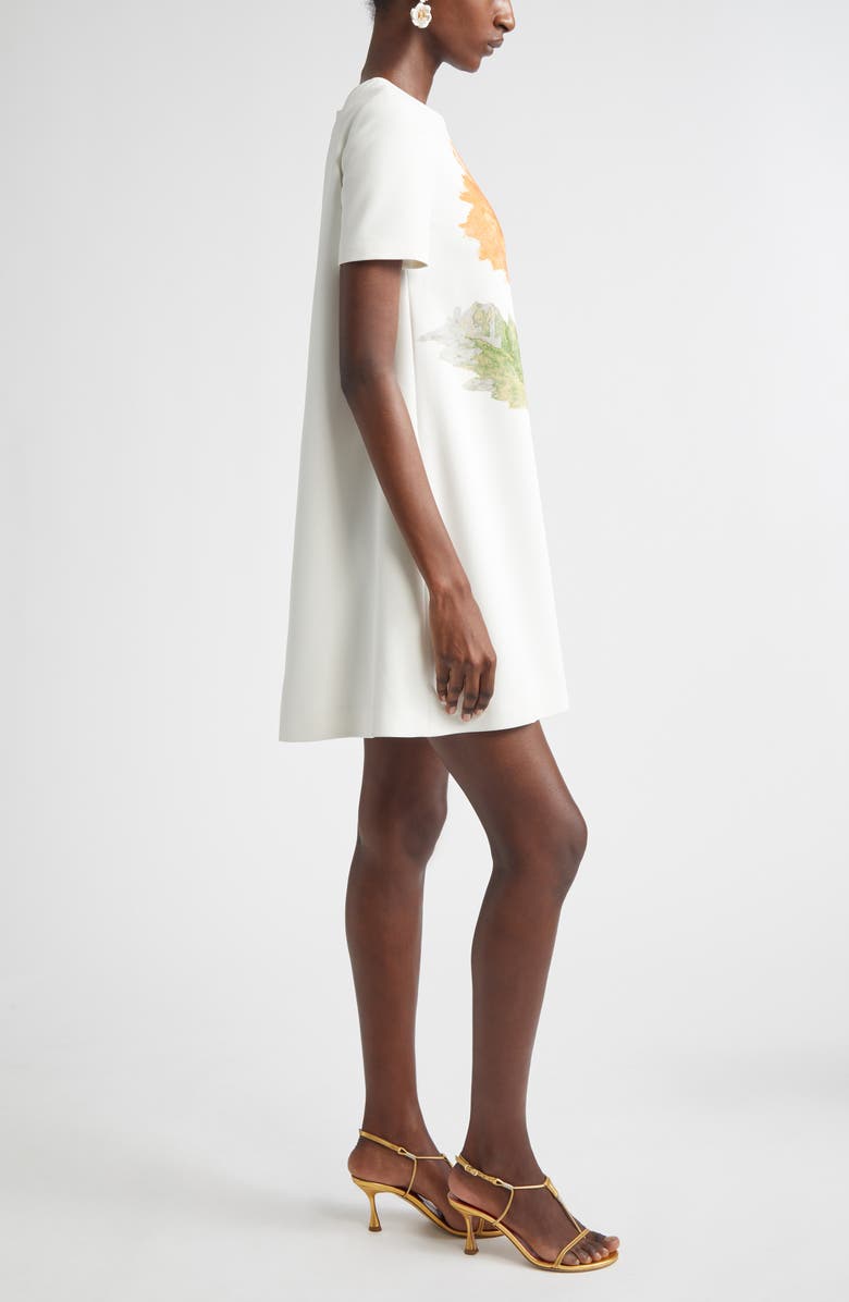 Carolina Herrera Poppy Print Stretch Crepe A-Line Minidress, Alternate, color, White Multi