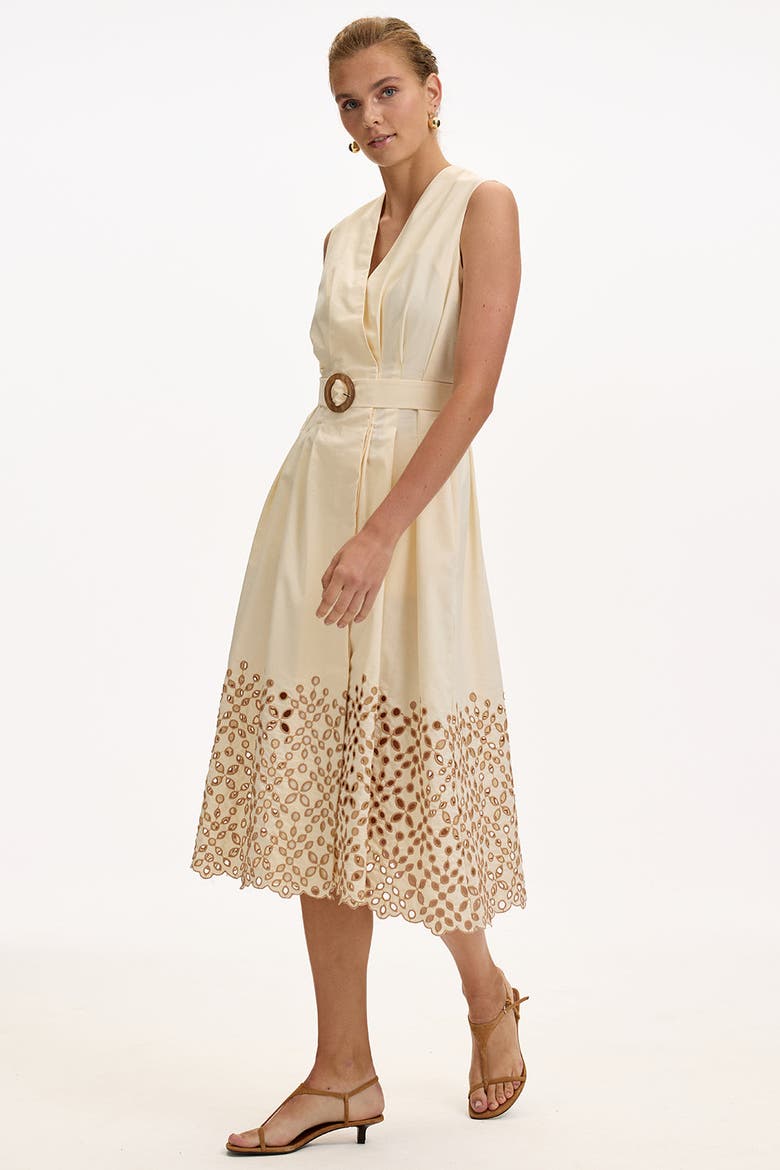 Mackenzie V Neck Belted Pocket Midi Dress, Alternate, color, Cream