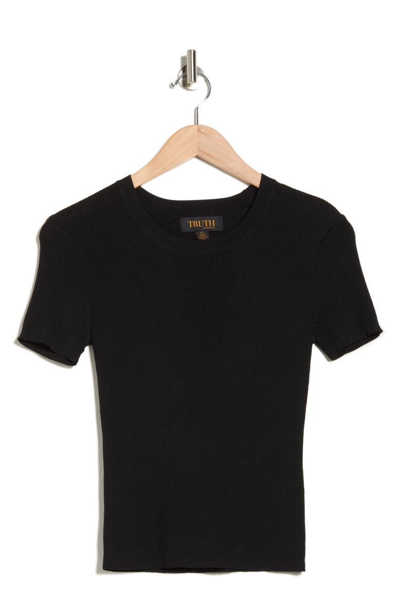 TRUTH Crewneck Short Sleeve Rib Sweater, Alternate, color, Black
