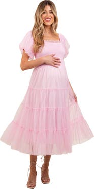 PinkBlush Smocked Tiered Tulle Midi Dress