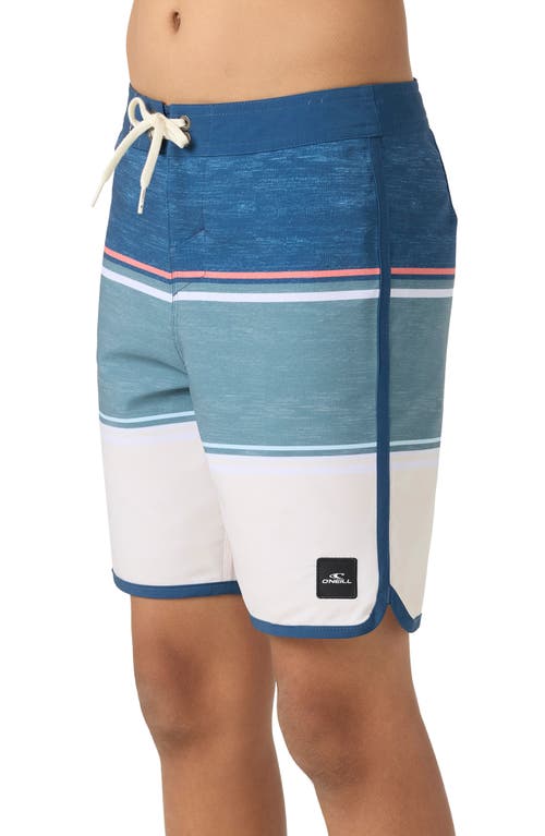 O'neill Kids' Lennox Scallop Swim Trunks In Cream/blue
