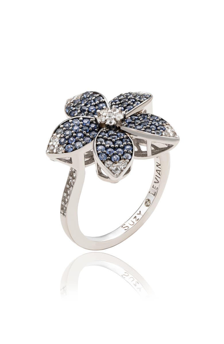 SUZY LEVIAN Sterling Silver Pavé Sapphire Flower Ring, Alternate, color, Blue