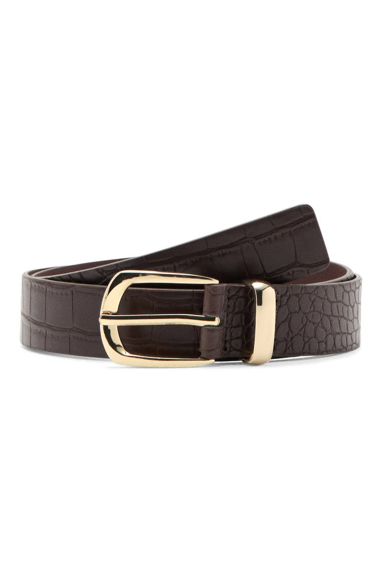 Croc Embossed Faux Leather Belt, Main, color, BROWN