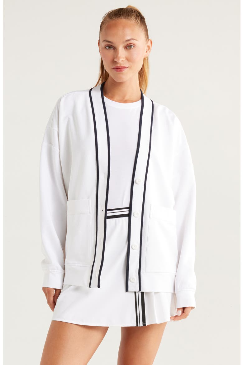 Courtside French Terry Cardigan, Main, color, WHITE