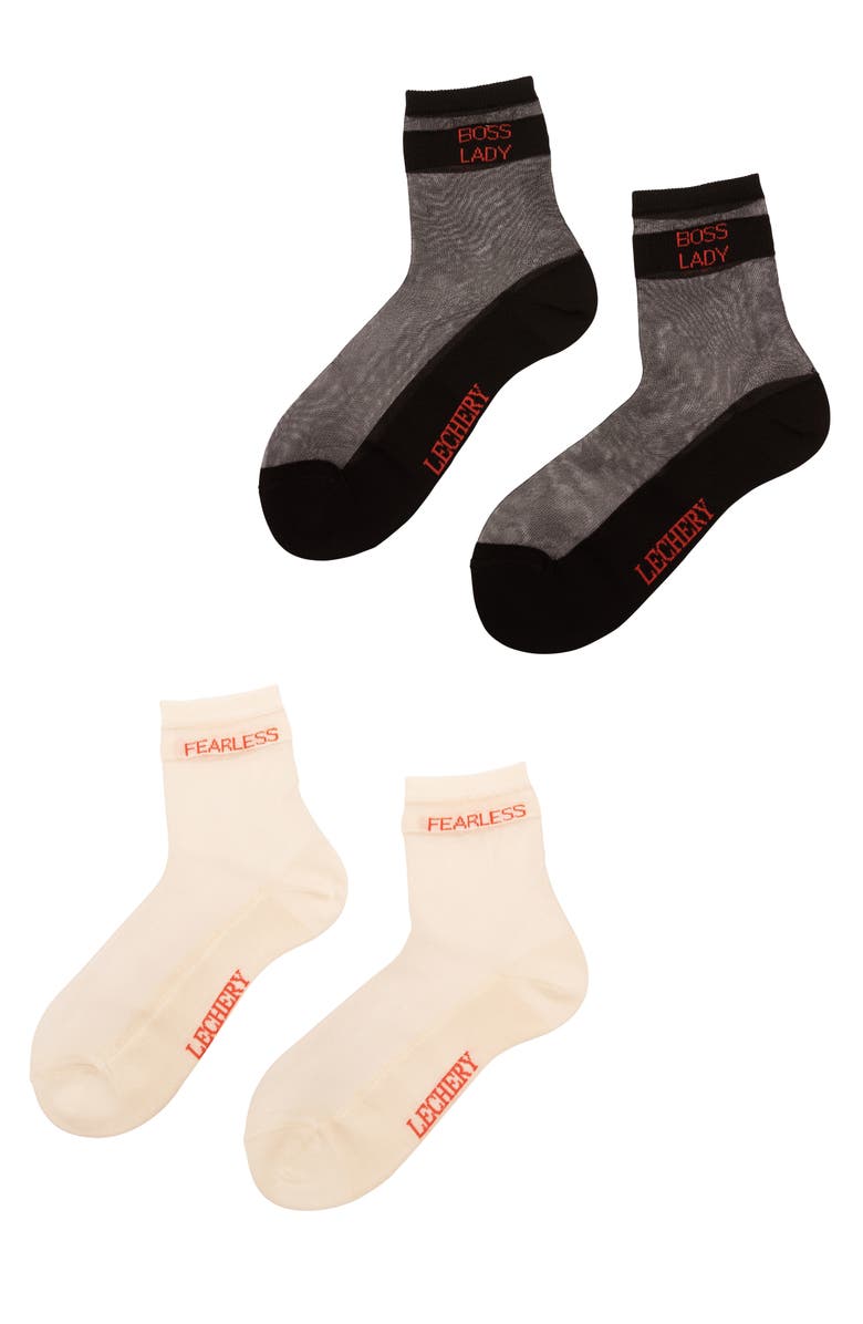 LECHERY<sup>®</sup> 2-Pack Fearless & Boss Lady Sheer Crew Socks, Main, color, 