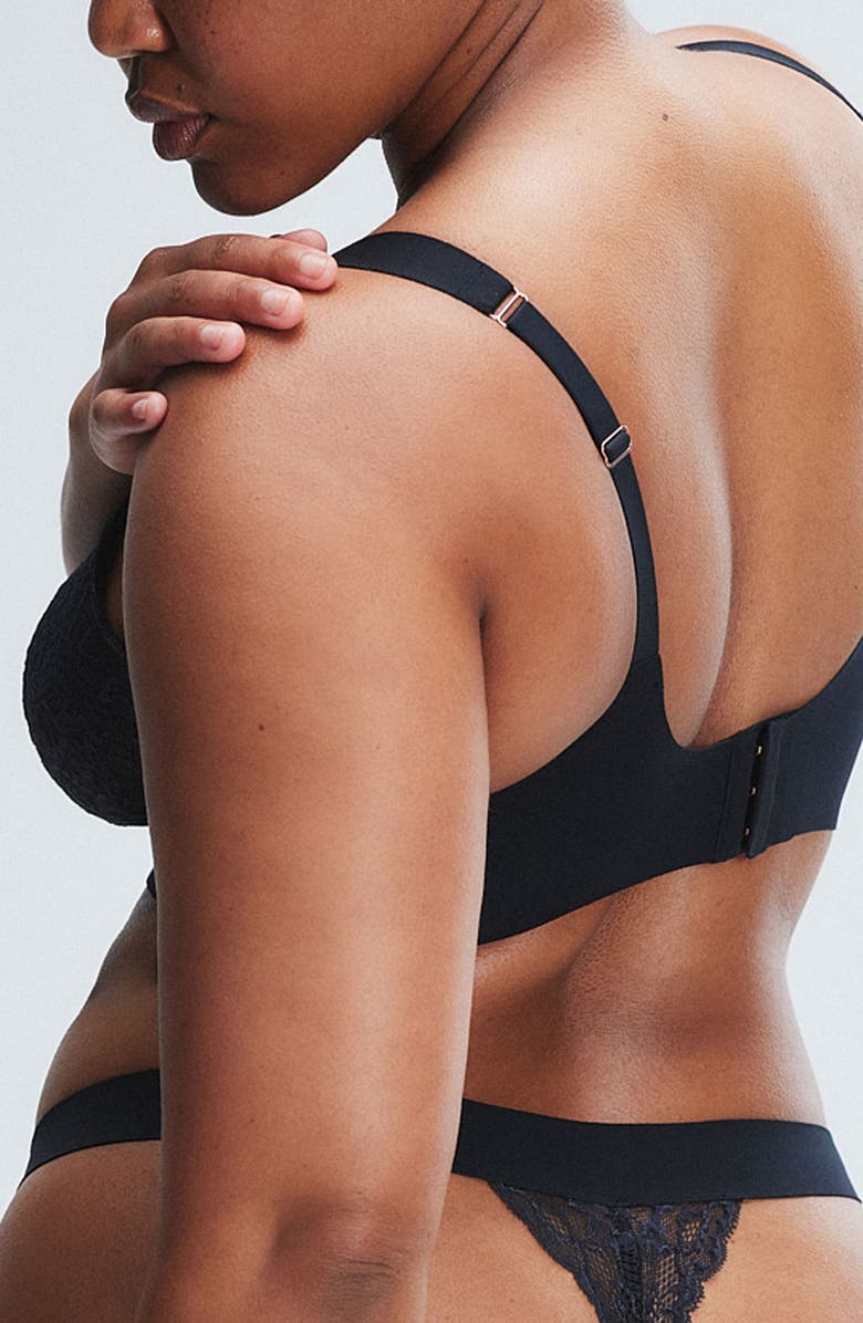 SAVAGE X FENTY Bold Lace Unlined Plunge Bra, Alternate, color, Black Caviar