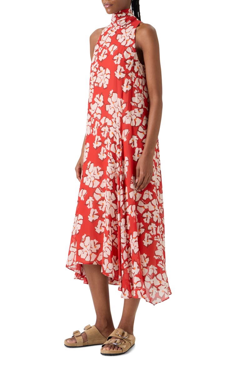 Papercut Floral Mock Neck High-Low Georgette Dress, Alternate, color, RED-CREAM
