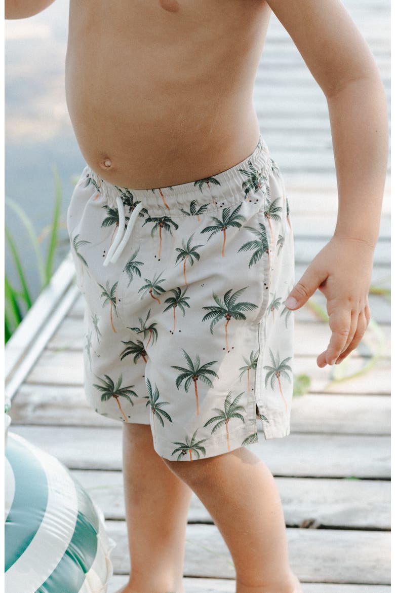 Kids' Palm Tree Print Swim Trunks, Alternate, color, LIGHT GREEN