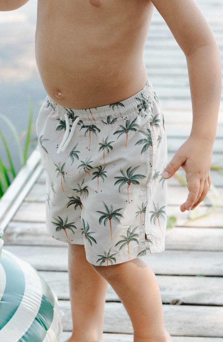 Petit Lem Kids' Palm Tree Print Swim Trunks, Alternate, color, Light Green