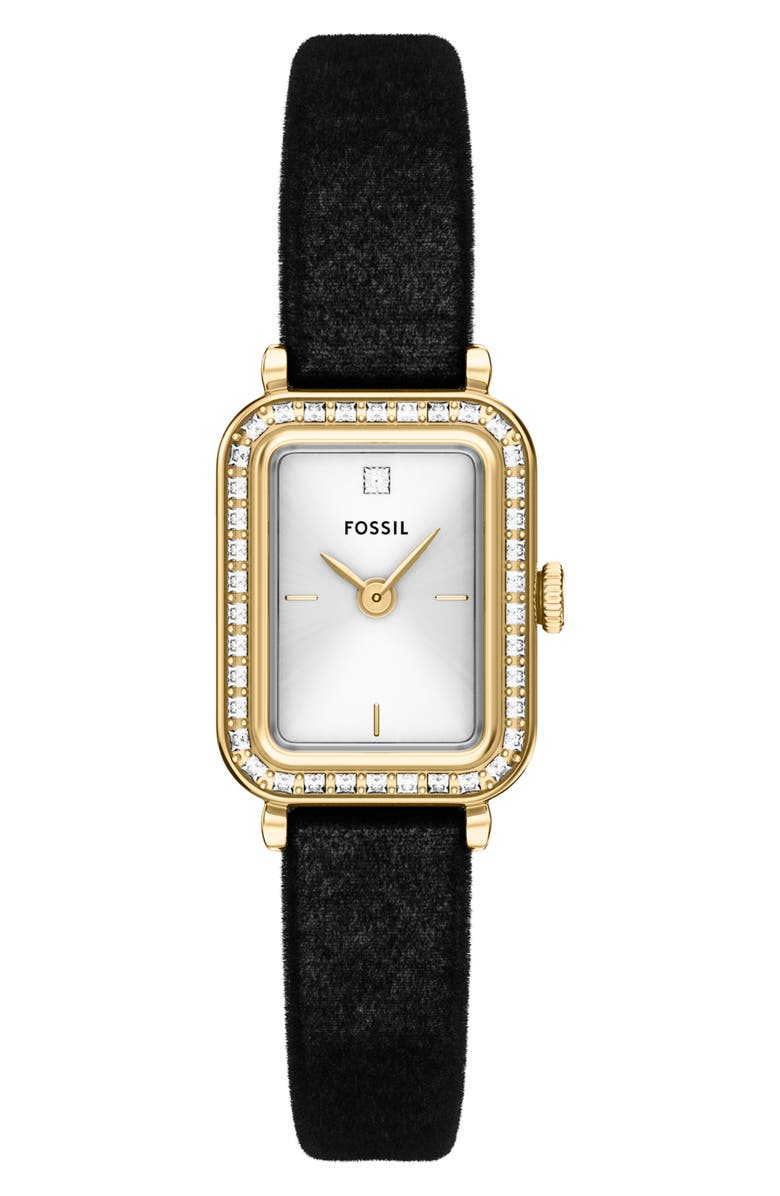 Fossil Raquel Velvet Strap Watch, 18mm x 29mm, Main, color, Black/ White