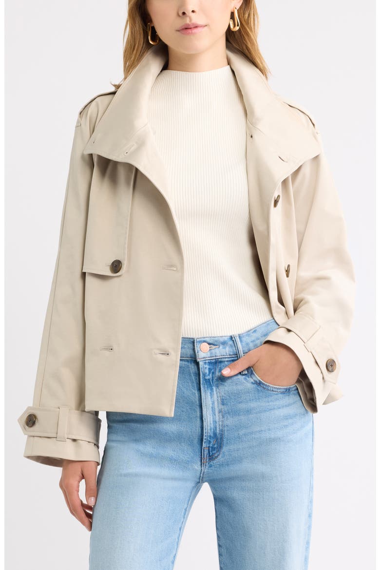 Double Breasted Crop Trench Coat, Alternate, color, GREY FEATHER