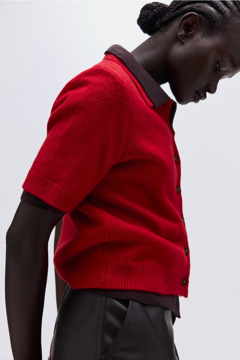 Short-sleeved Collared Cardigan, Alternate, color, Red