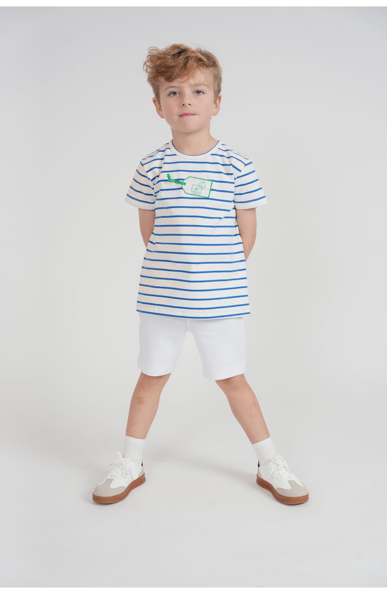 Jolie Capri Striped Tag Applique Stretch Cotton Crewneck T-Shirt, Main, color, White/Blue/Green