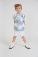 Jolie Capri Striped Tag Applique Stretch Cotton Crewneck T-Shirt