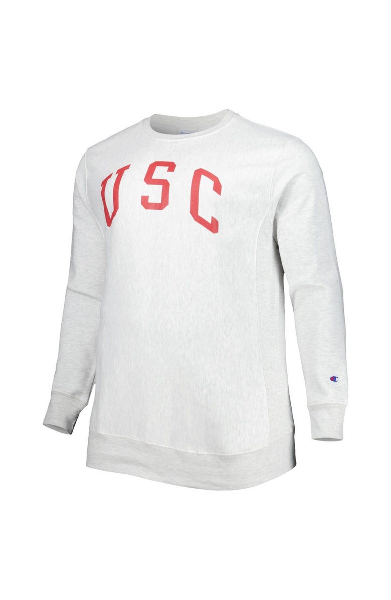 Champion Men's Champion Heathered Gray USC Trojans Big & Tall Reverse Weave Fleece Crewneck Pullover Sweatshirt, Alternate, color, Heather Gray