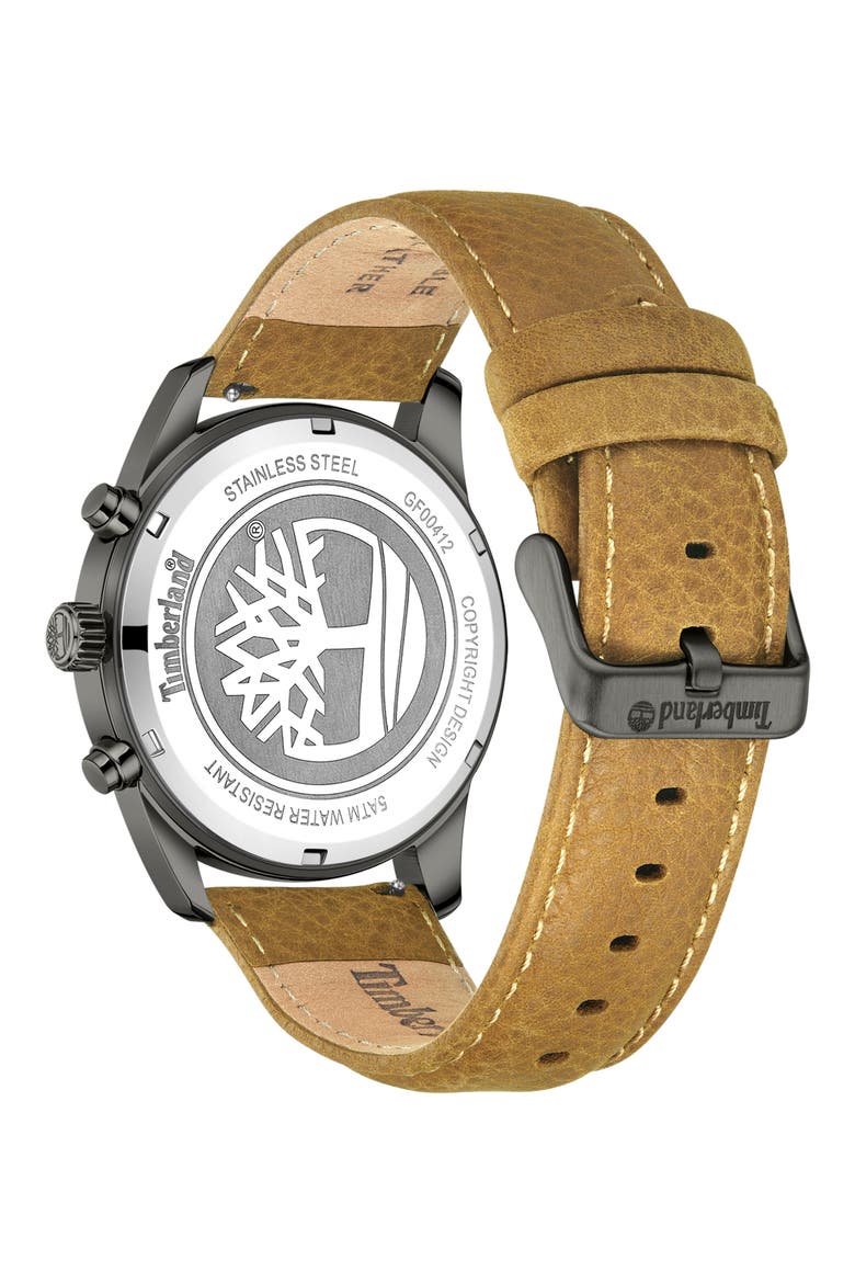 Northbridge Multifunction Chronograph Leather Strap Watch, 45mm, Alternate, color, TAN