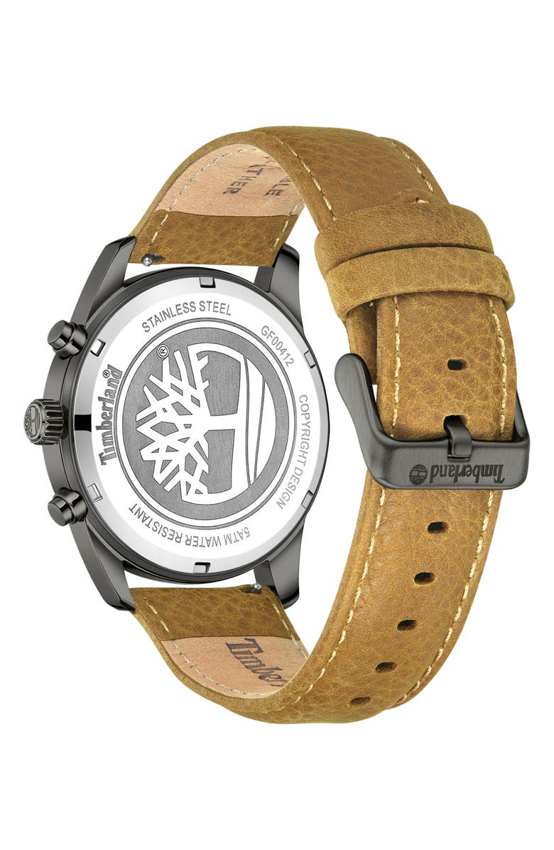 Timberland Northbridge Multifunction Chronograph Leather Strap Watch, 45mm, Alternate, color, Tan