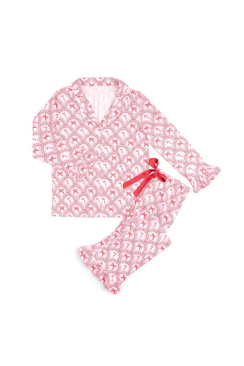 Candy Cane Scallop Christmas Women's Two-Piece Set, Main, color, White