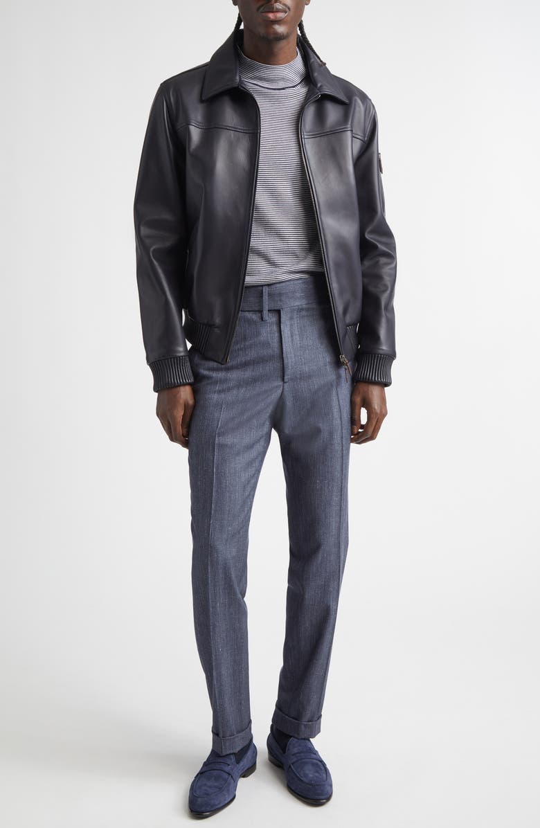 ISAIA Aviator Lambskin Leather Jacket, Alternate, color, Dark Blue