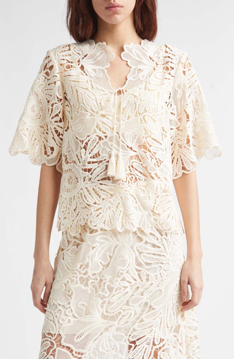 Ulla Johnson Dua Sheer Lace Top, Main, color, Chalk
