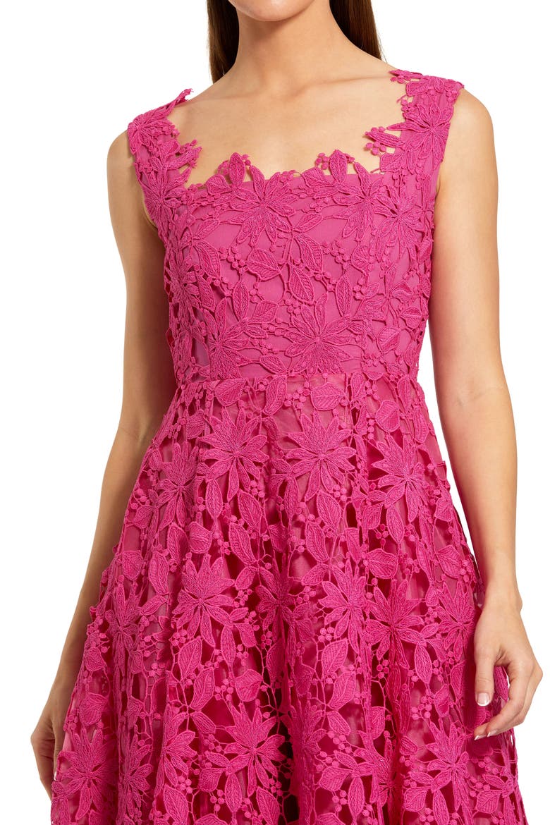 Sleeveless Square Neck Lace A-Line Midi Dress, Alternate, color, Hot Pink