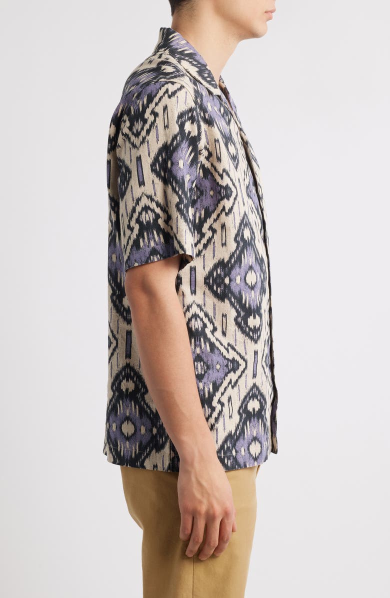 NN07 Julio Ikat Print Linen & Cotton Camp Shirt, Alternate, color, Violet