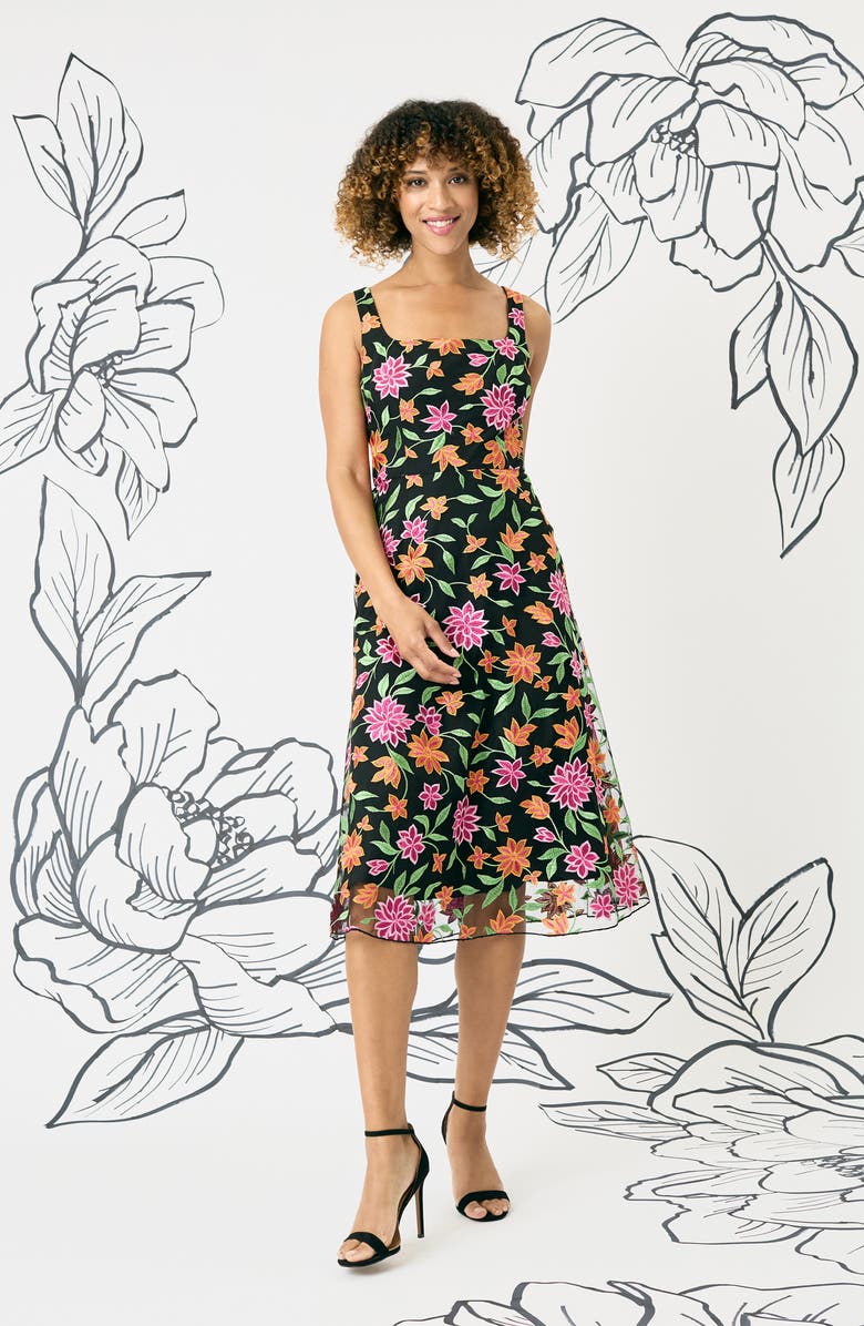 Maggy London Floral Embroidered Sleeveless Midi Dress | Nordstromrack