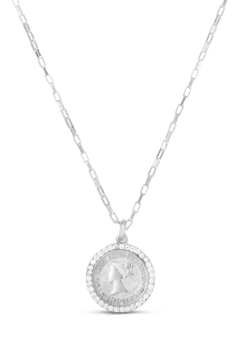 CZ Coin Pendant Necklace, Main, color, SILVER
