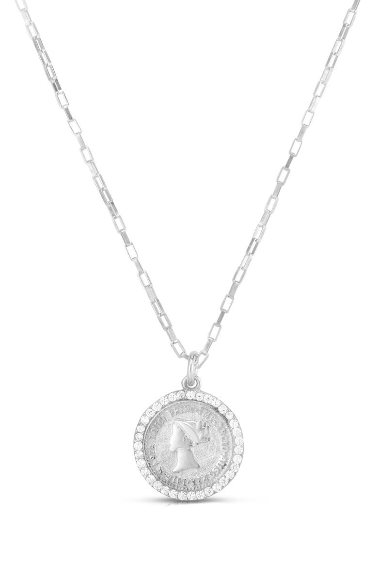 CHLOE AND MADISON CZ Coin Pendant Necklace, Main, color, Silver