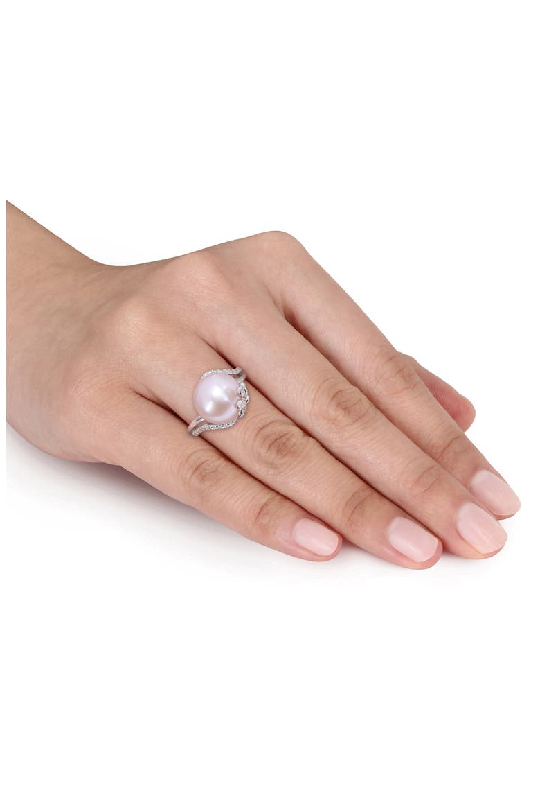 Sterling Silver 12–12.5mm Pink Cultured Freshwater Pearl & Diamond Ring - 0.05ct., Alternate, color, PINK