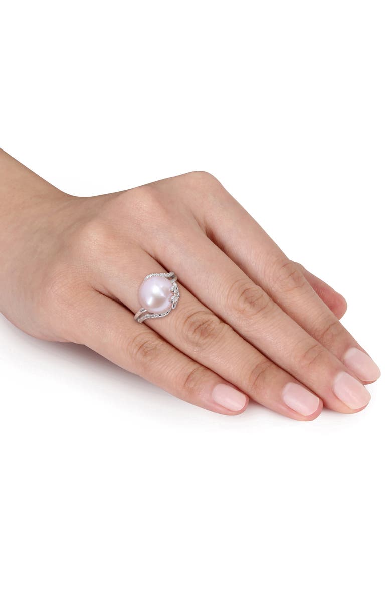 DELMAR Sterling Silver 12–12.5mm Pink Cultured Freshwater Pearl & Diamond Ring - 0.05ct., Alternate, color, Pink