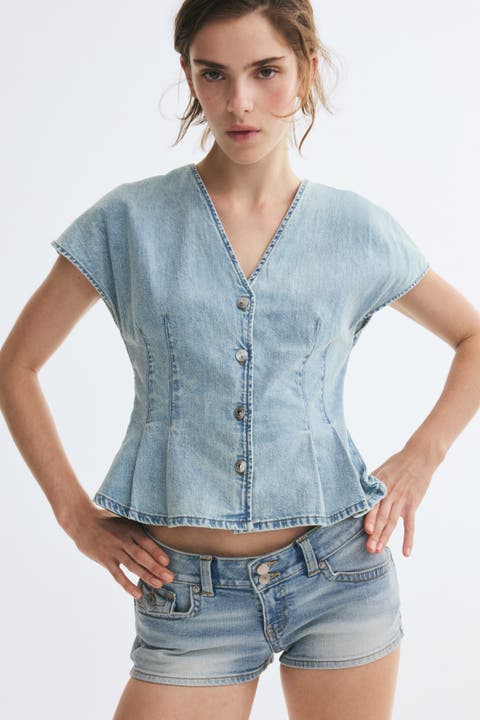 Denim Peplum Top