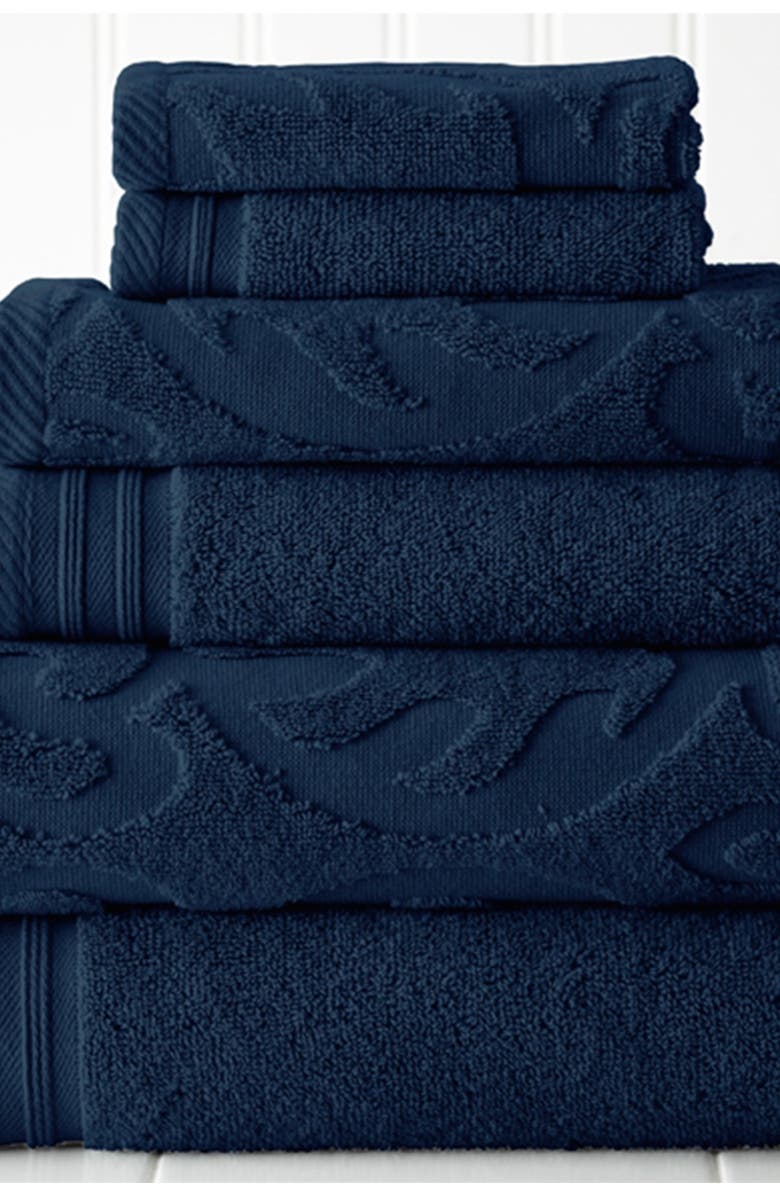 Modern Threads Jacquard Medallion Swirl Solid 6-Piece Towel Set - Denim, Alternate, color,