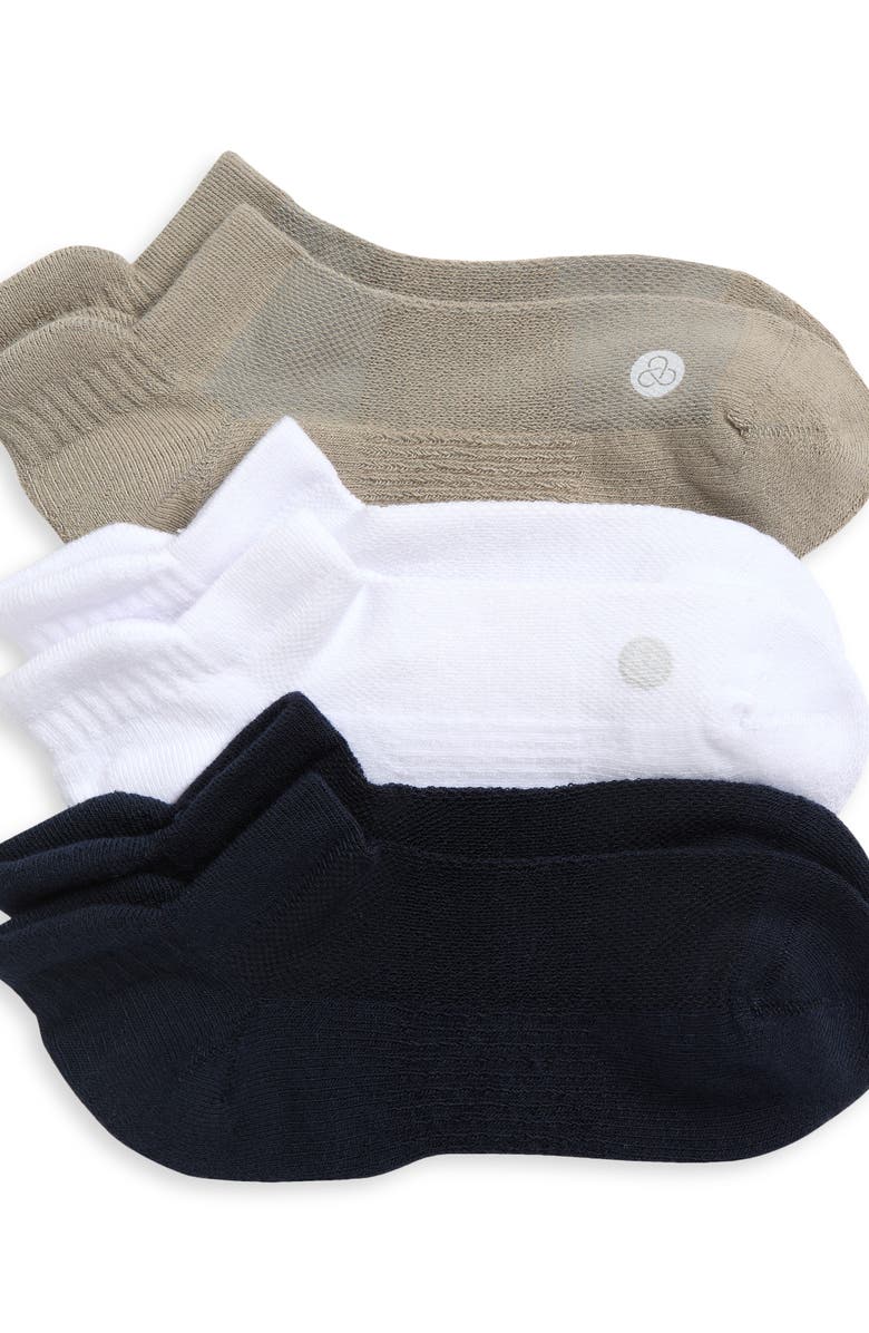 Zella 3-Pack Tab Ankle Socks, Alternate, color, Navy Sapphire