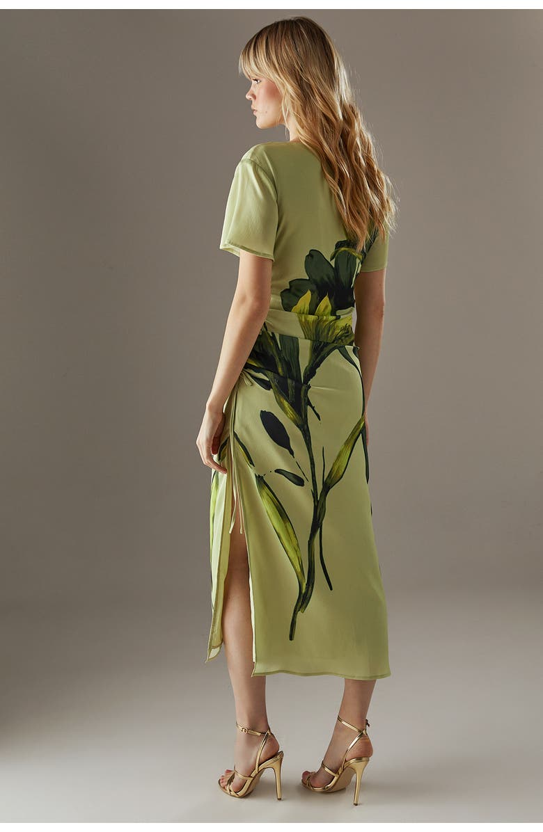 Warehouse Placement Print Crinkle Midi Satin Dress, Alternate, color, Lime Yellow