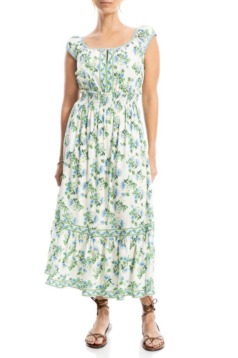 Floral Smocked Maxi Dress, Main, color, CREAM/BLUE MED SUMMER BLOOMS